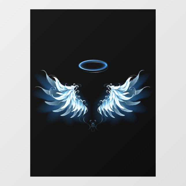 Autocollant Pour Fenêtre Blue Glowing Angel Wings on black background (Feuille)