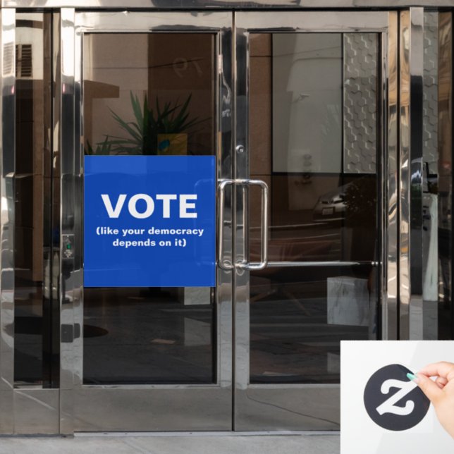 Autocollant Pour Fenêtre Blue Vote comme votre démocratie en dépend (Porte de bureau)