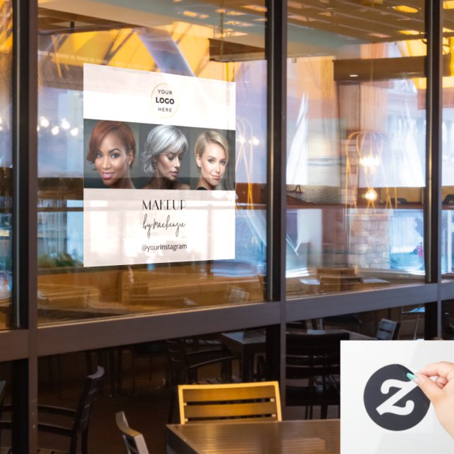 Autocollant Pour Fenêtre Blush Pink Black Script Logo Photo Makeup Studio (Fenêtre du restaurant)