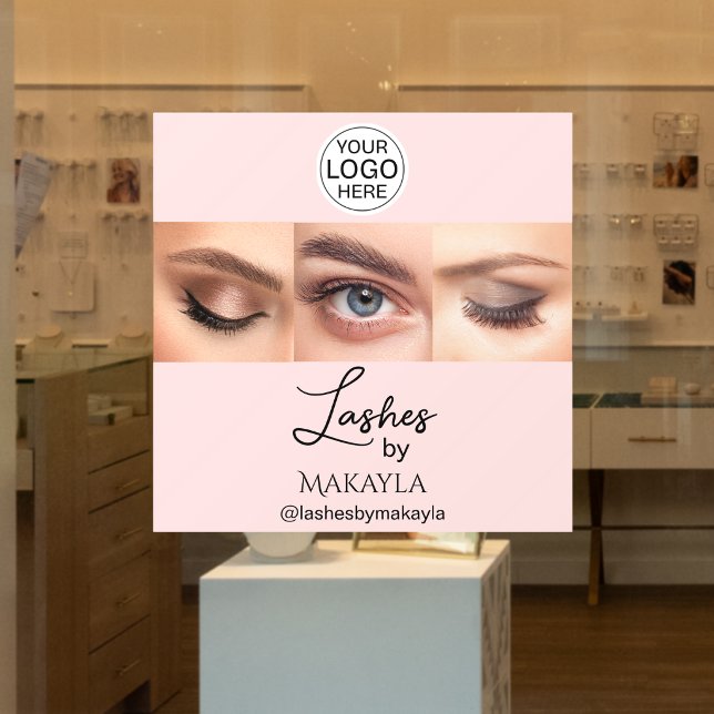 Autocollant Pour Fenêtre Blush Pink Script Logo Photo Lashes Studio (Créateur téléchargé)
