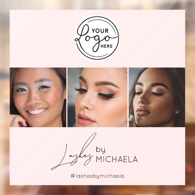 Autocollant Pour Fenêtre Blush Pink Script Logo Photo Lashes Studio  (Feuille 2)