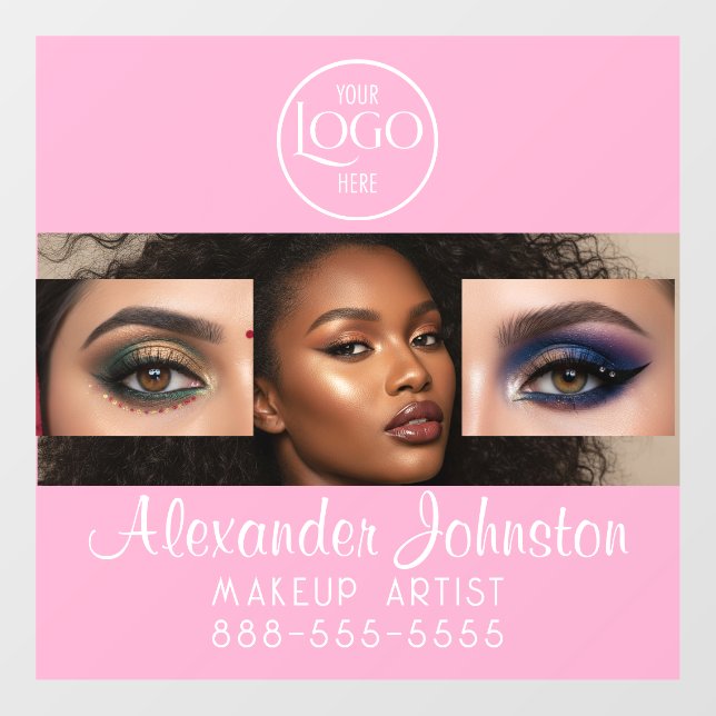 Autocollant Pour Fenêtre Blush Pink Script Logo Photo Makeup Studio (Feuille)