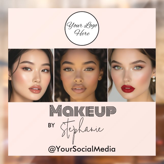 Autocollant Pour Fenêtre Blush Pink Script Logo Photo Makeup Studio (Feuille 2)