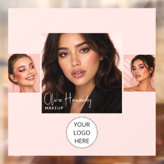 Autocollant Pour Fenêtre Blush Pink Script Logo Photo Makeup Studio Window