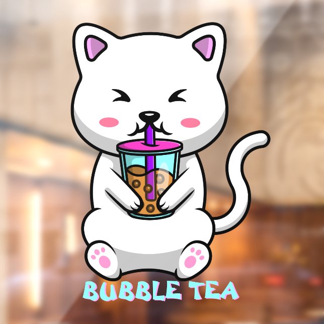 Autocollant Pour Fenêtre Boba Milk Thé Cute Cat Cartoon Business (Feuille 2)