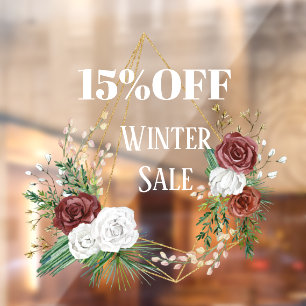 Autocollant Pour Fenêtre boho géométrique bordeaux fleuri wreath vente d'hi