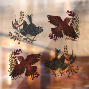 Autocollant Pour Fenêtre Bois Oiseaux Vacances Clous
