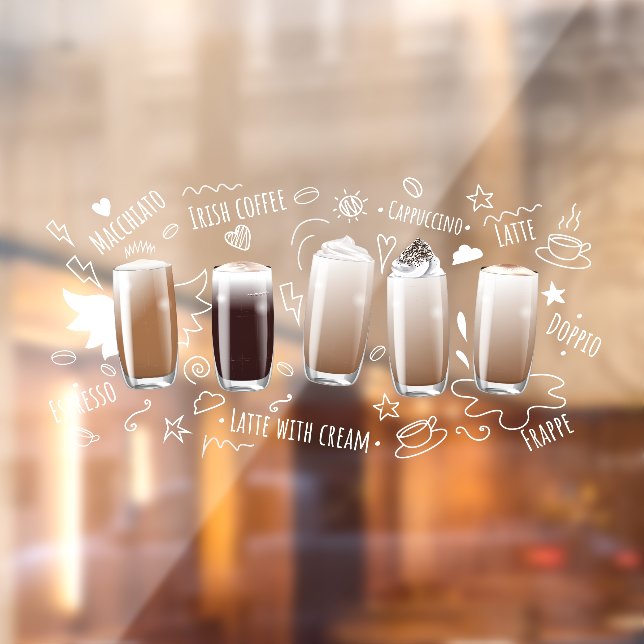 Autocollant Pour Fenêtre Boissons au café Publicité réaliste de café au pre (Feuille 2)