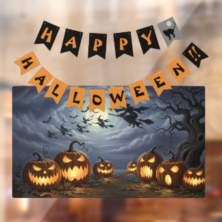 Autocollant Pour Fenêtre Bonne Bannière Halloween, sorcières, citrouilles