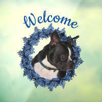 Boston Terrier Chien Floral Wreath Bienvenue