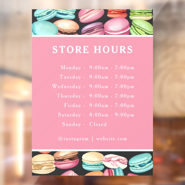 Autocollant Pour Fenêtre Boulangerie de pâtisserie Macaron | Heures d'ouver (Feuille 2)