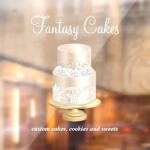 Autocollant Pour Fenêtre Boulangerie Rose or blanc Script