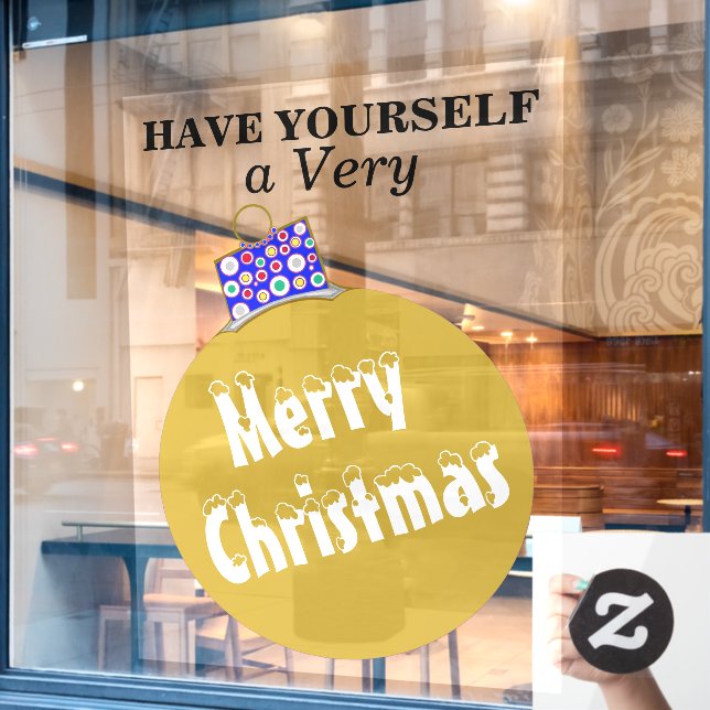 Autocollant Pour Fenêtre Boule d'ornement à la neige dorée Joyeux Noël (Fenêtre de café)