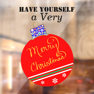 Autocollant Pour Fenêtre Boule rouge or ornement Joyeux Noël rayures