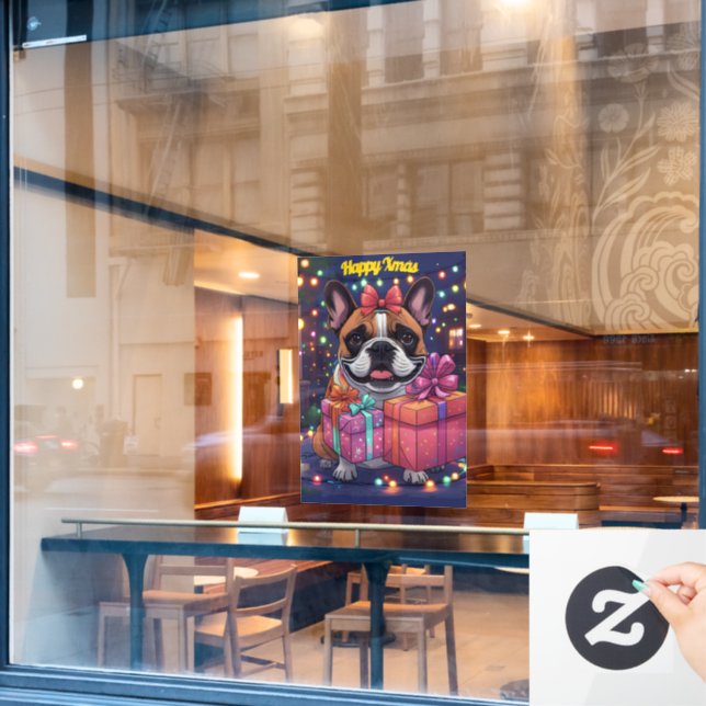 Autocollant Pour Fenêtre Bouledogue français Noël (Fenêtre de café)