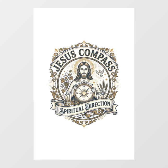 Autocollant Pour Fenêtre Boussole Jésus Direction Spirituelle Boussole Jésu (Feuille)