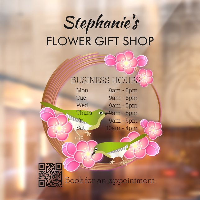 Autocollant Pour Fenêtre Boutique Cadeau Fleur Simple Avec Code QR (Feuille 2)
