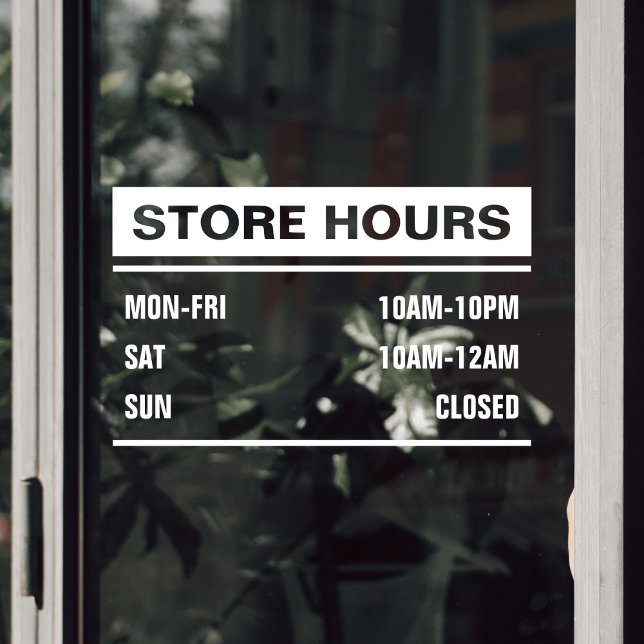 Autocollant Pour Fenêtre Boutique d'affaires Heures d'ouverture (Business Store Shop Hours of Operation Window Cling)