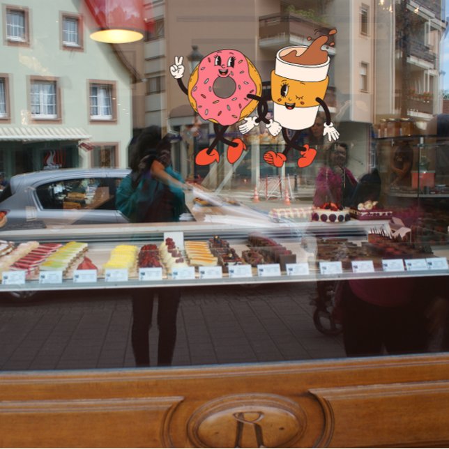 Autocollant Pour Fenêtre Boutique de café et beignets amusants Advert (Créateur téléchargé)