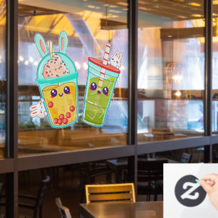 Autocollant Pour Fenêtre Boutique de Donuts Bulle et Thé Matcha Lapin Dessi