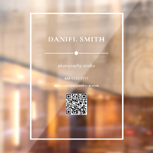 Autocollant Pour Fenêtre Bureau d'affaires minimaliste blanc avec porte QRc