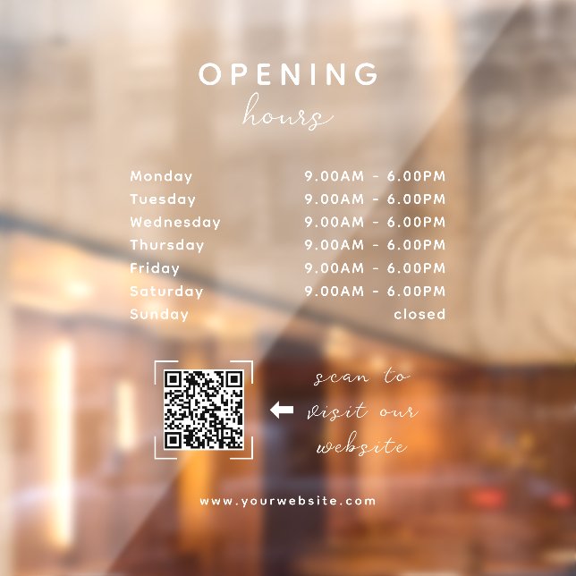 Autocollant Pour Fenêtre Business Opening Hours QR Code Transparent (Feuille 2)