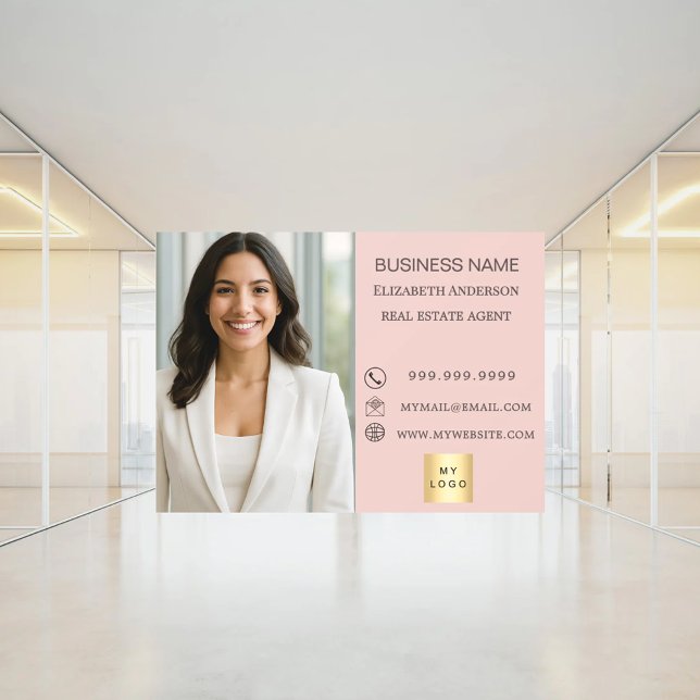 Autocollant Pour Fenêtre Business Photo Contact Information logo pink (Créateur téléchargé)