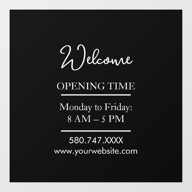 Autocollant Pour Fenêtre Business Welcome & Open Hours Cling (Feuille)