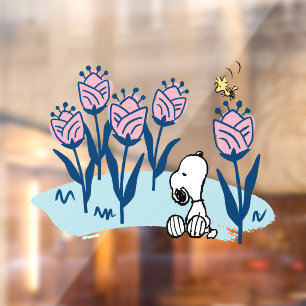 Autocollant Pour Fenêtre cacahuètes   Snoopy & Woodstock Flower Garden