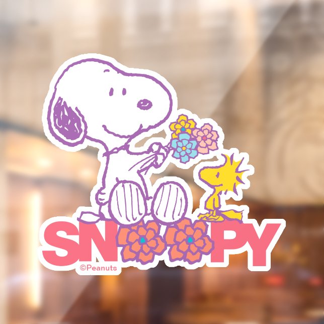 Autocollant Pour Fenêtre cacahuètes | Snoopy & Woodstock Flowers (Feuille 2)