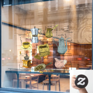 Autocollant Pour Fenêtre Café-Boutique Rustique Tiré À La Main