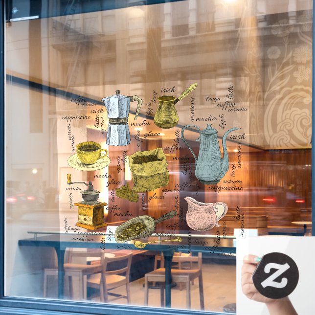Autocollant Pour Fenêtre Café-Boutique Rustique Tiré À La Main (Fenêtre de café)