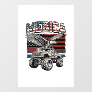 Autocollant Pour Fenêtre Camion Monstre Aigle Américain Vintage Patriotique