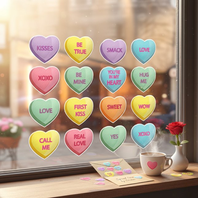 Autocollant Pour Fenêtre Candy Hearts Clouage de fenêtre (Candy Hearts Window Cling)