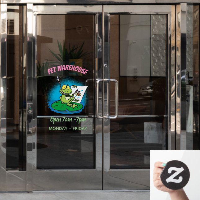 Autocollant Pour Fenêtre Caricature amusante de grenouille verte (Porte de bureau)