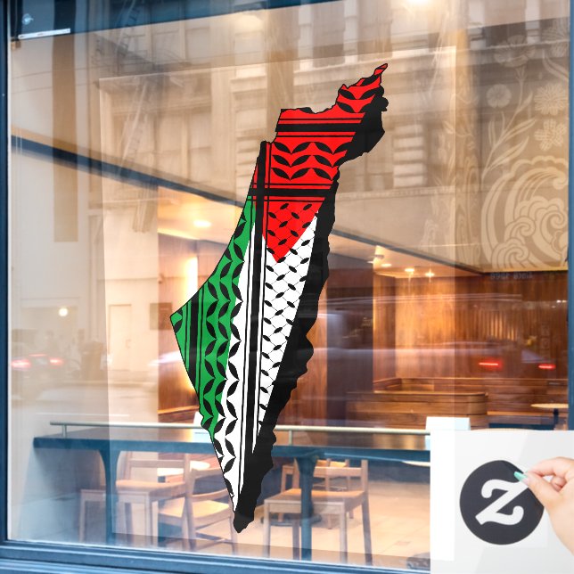 Autocollant Pour Fenêtre Carte de Palestine avec drapeau et Motif Keffiyeg (Fenêtre de café)