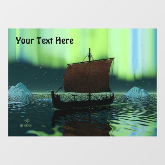 Autocollant Pour Fenêtre Carte Viking Ship Et Northern Lights (Feuille)