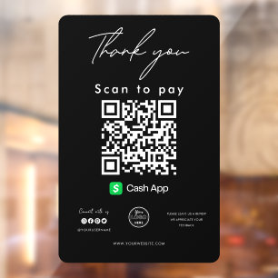 Autocollant Pour Fenêtre Cash App QR Code Logo Scan to Pay Merci Black
