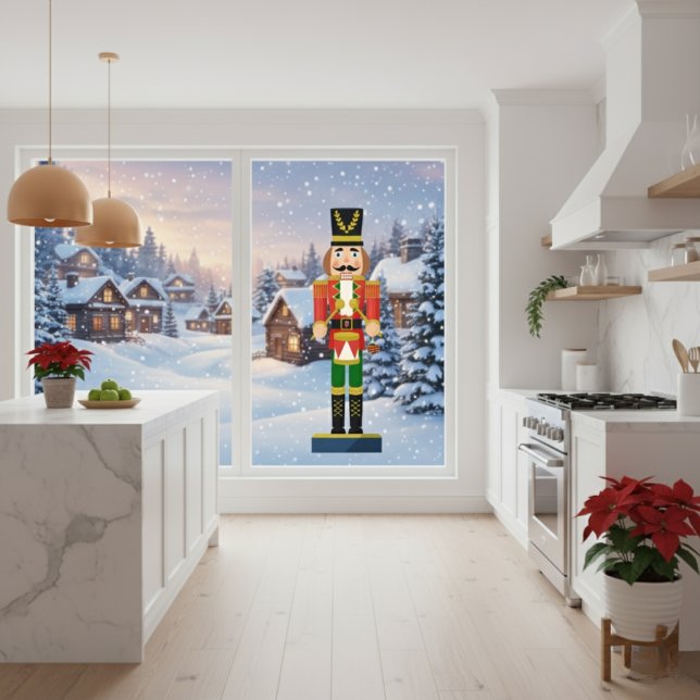 Autocollant Pour Fenêtre Casse-noix Festive Drummer (Festive Drummer Nutcracker Window Cling)