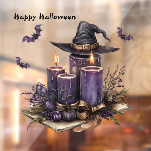 Autocollant Pour Fenêtre Chandelles violettes d'Halloween chauves-souris Éf