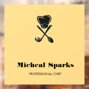 Autocollant Pour Fenêtre Chapeau de chef et silhouette de cuillères beige