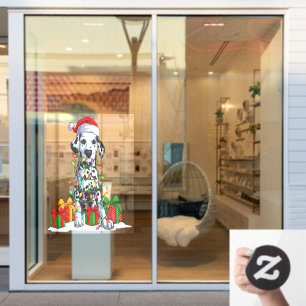 Autocollant Pour Fenêtre Chapeau De Père Noël Dalmatien Enveloppé Dans Les