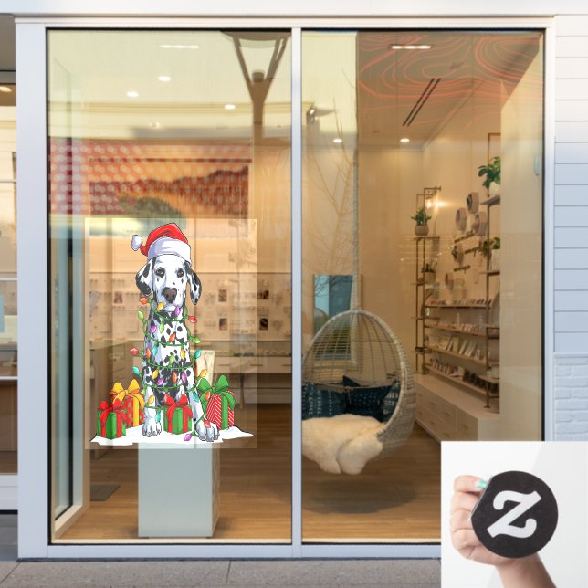 Autocollant Pour Fenêtre Chapeau De Père Noël Dalmatien Enveloppé Dans Les  (Vitrine du magasin)