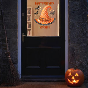 Autocollant Pour Fenêtre Chapeau de sorcière Halloween en vichy orange et c