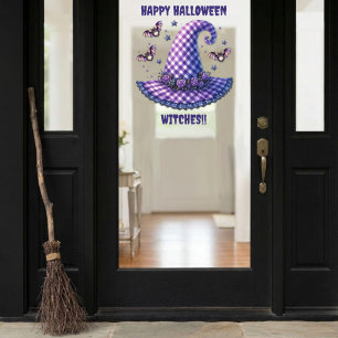 Autocollant Pour Fenêtre Chapeau de sorcière Halloween en vichy violet et c