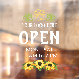 Autocollant Pour Fenêtre Charming Tournesol Votre logo Heures d'ouverture