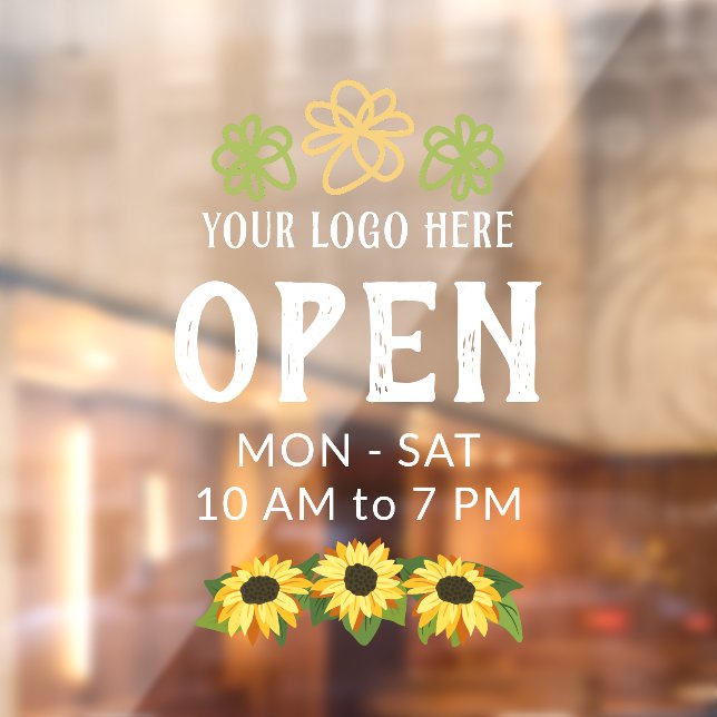 Autocollant Pour Fenêtre Charming Tournesol Votre logo Heures d'ouverture (Feuille 2)