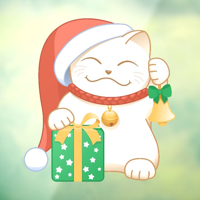 Autocollant Pour Fenêtre Chat de Noël blanc dans un Casquette rouge (Feuille 3)