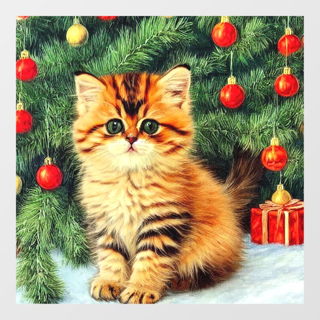 Autocollant Pour Fenêtre Chat de Noël Vintage (Feuille)
