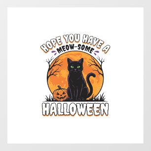 Autocollant Pour Fenêtre Chat d'Halloween Meow-Some Dessin de Gravure Vinta